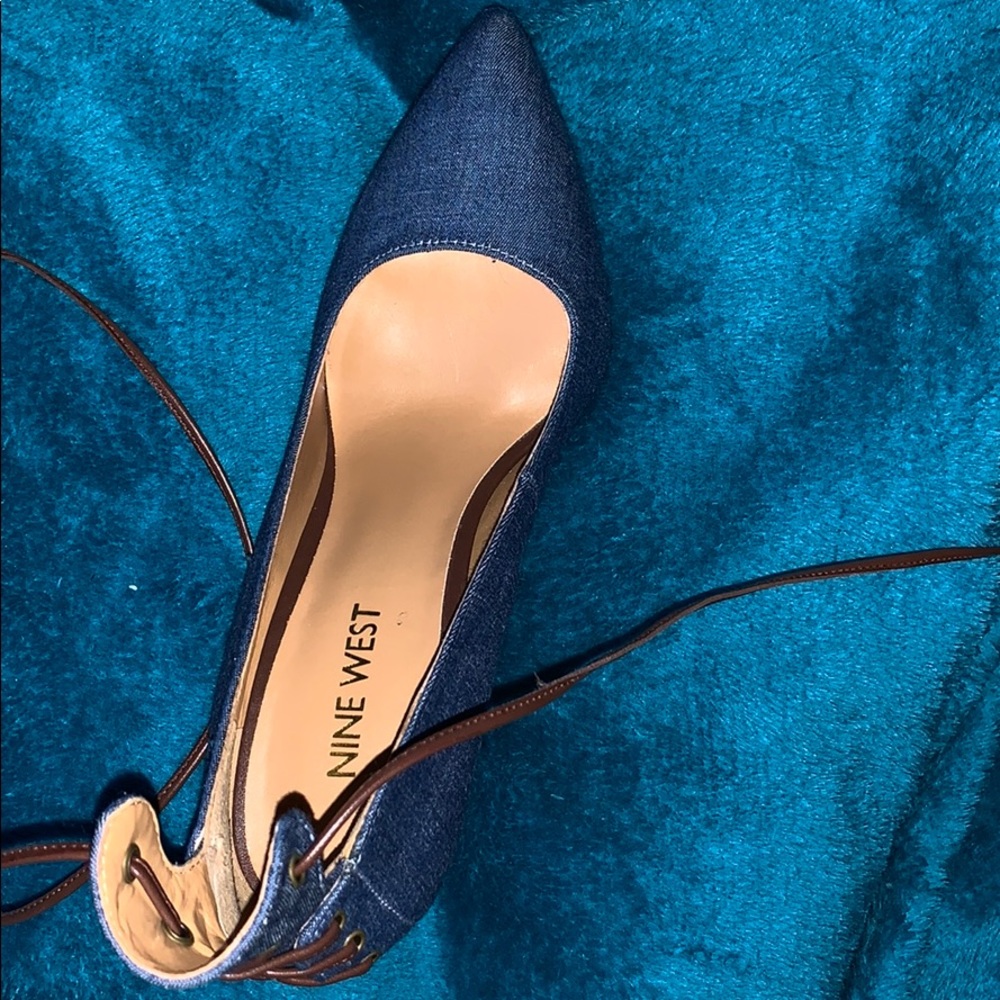 Denim lace up heels